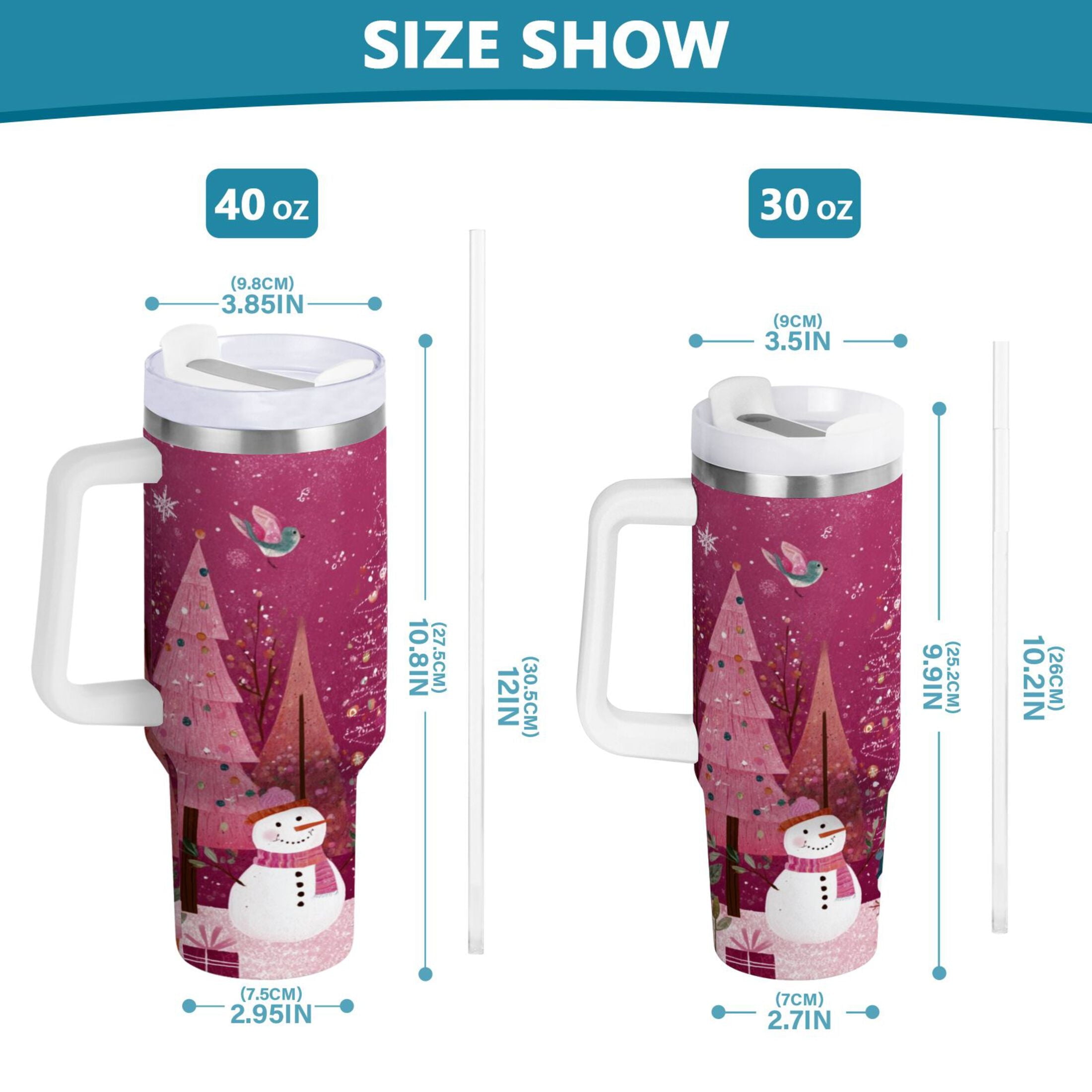 40 oz Insulated Stainless Steel Tumbler Double Wall Stainless Steel Tumbler with 2-Way Drinking Pink Christmas Forest | DA9J