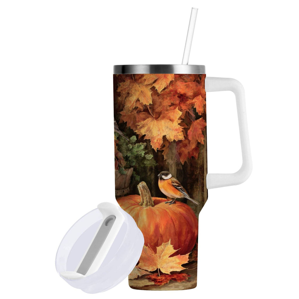 30 oz Insulated Stainless Steel Tumbler Double Wall Stainless Steel Tumbler with 2-Way Drinking Beautiful Fall Scene | FLLT
