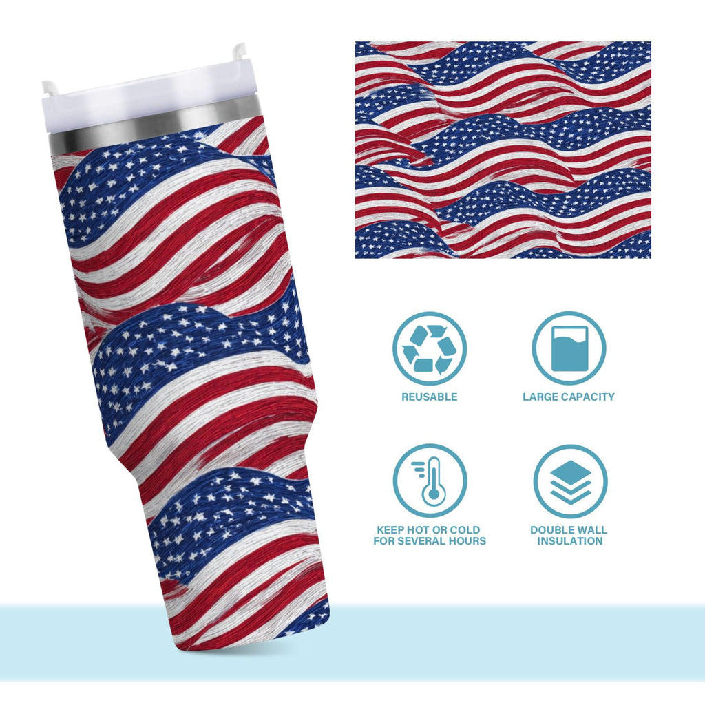 30 oz Insulated Stainless Steel Tumbler Double Wall Stainless Steel Tumbler with 2-Way Drinking Flags Wave Pattern | 98GV
