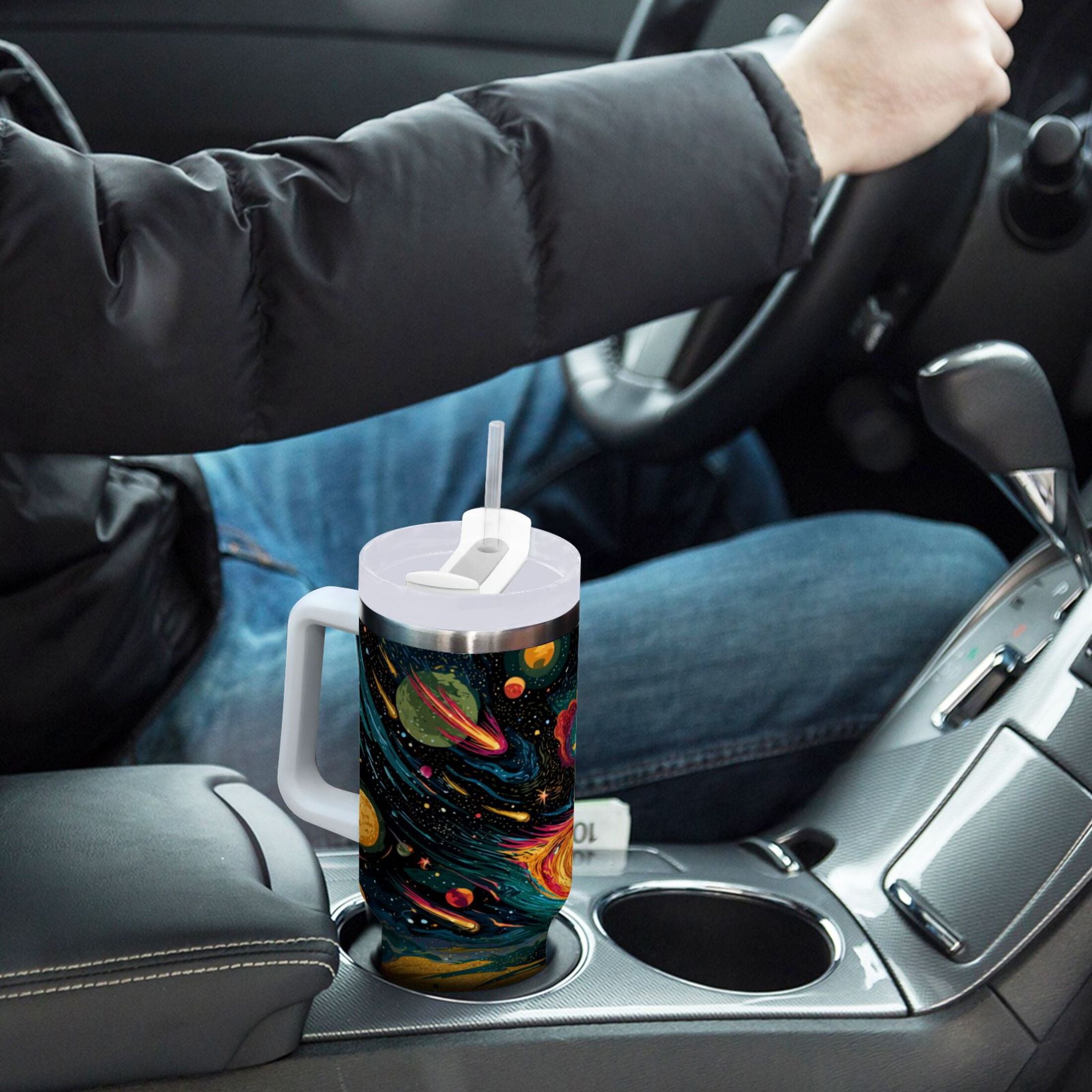 40 oz Insulated Stainless Steel Tumbler Double Wall Stainless Steel Tumbler with 2-Way Drinking Swirling Galaxy | ALJT
