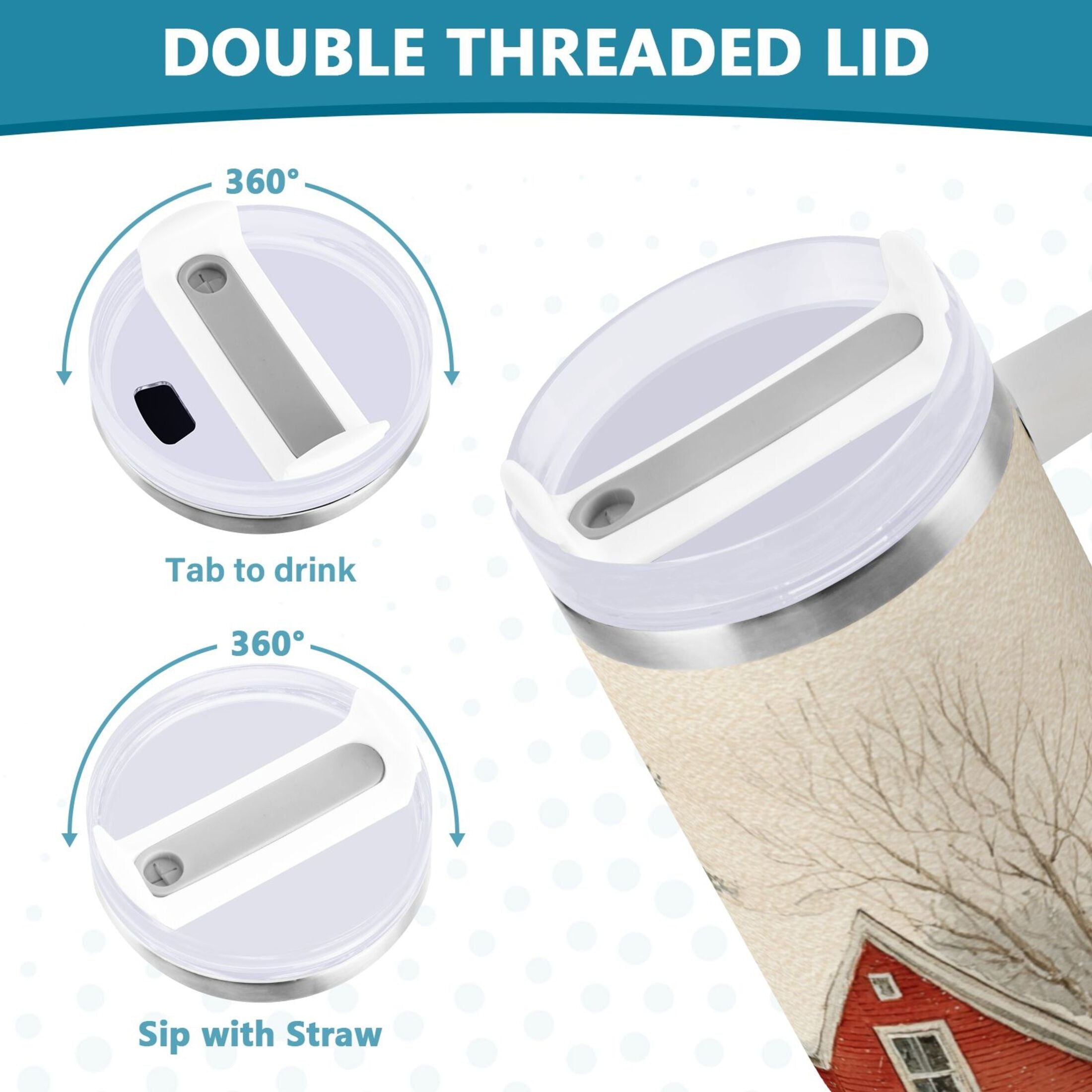 40 oz Insulated Stainless Steel Tumbler Double Wall Stainless Steel Tumbler with 2-Way Drinking House with Snow-covered Roof | WG5O