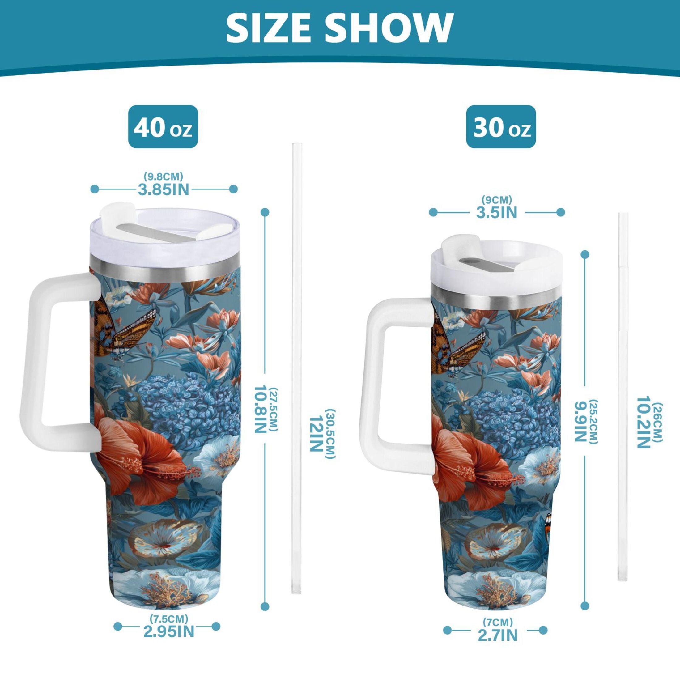 30 oz Insulated Stainless Steel Tumbler Double Wall Stainless Steel Tumbler with 2-Way Drinking Birds and Flowers | TPSH