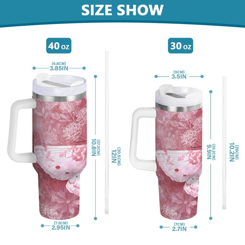 30 oz Insulated Stainless Steel Tumbler Double Wall Stainless Steel Tumbler with 2-Way Drinking Soft Pink Butterfly | YS27