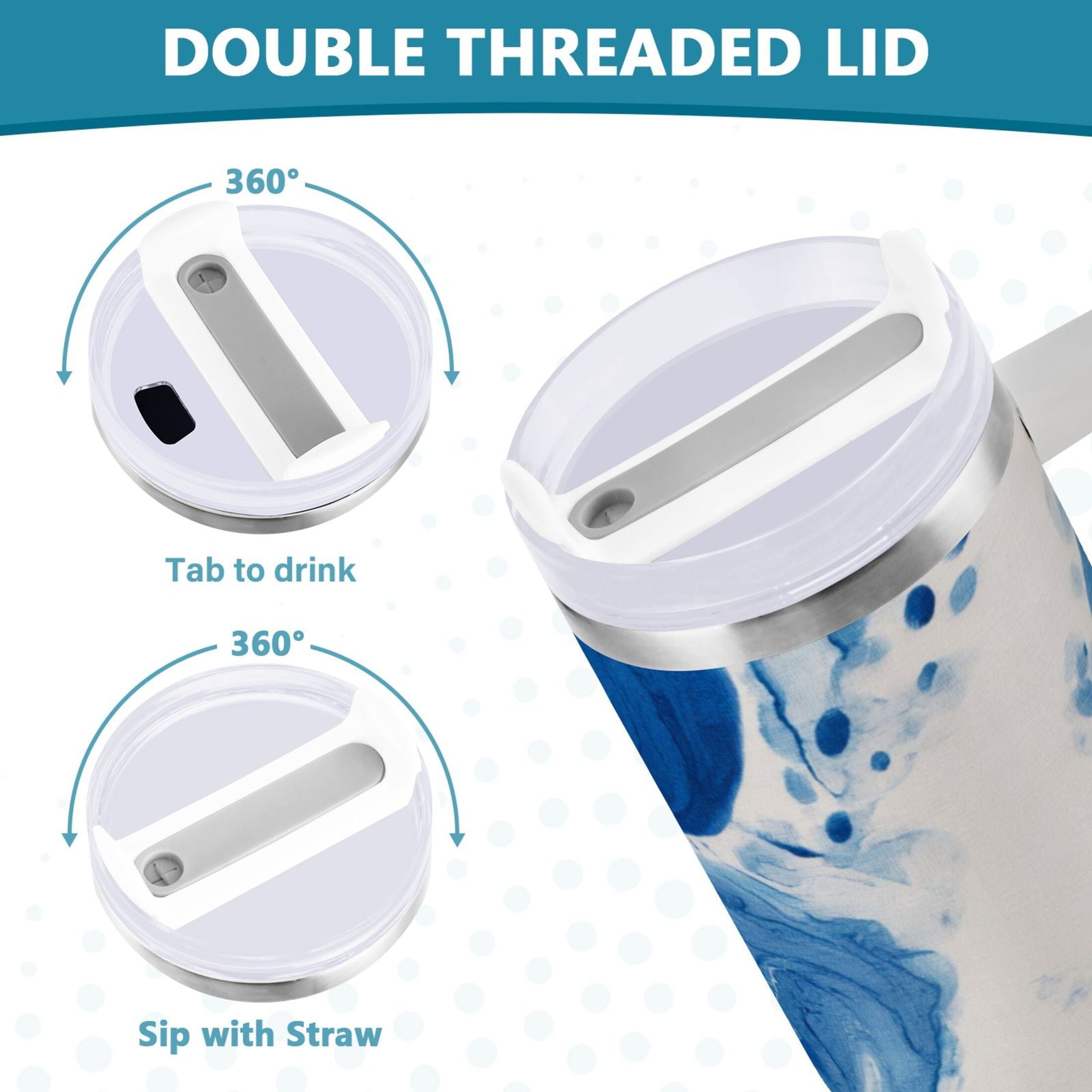 40 oz Insulated Stainless Steel Tumbler Double Wall Stainless Steel Tumbler with 2-Way Drinking Indigo Blue Tie-dye Pattern | 5HOA