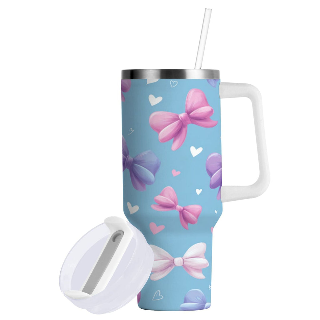 30 oz Insulated Stainless Steel Tumbler Double Wall Stainless Steel Tumbler with 2-Way Drinking Pink and Purple Bows | AORP