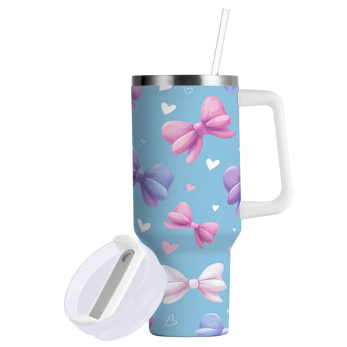 30 oz Insulated Stainless Steel Tumbler Double Wall Stainless Steel Tumbler with 2-Way Drinking Pink and Purple Bows | AORP