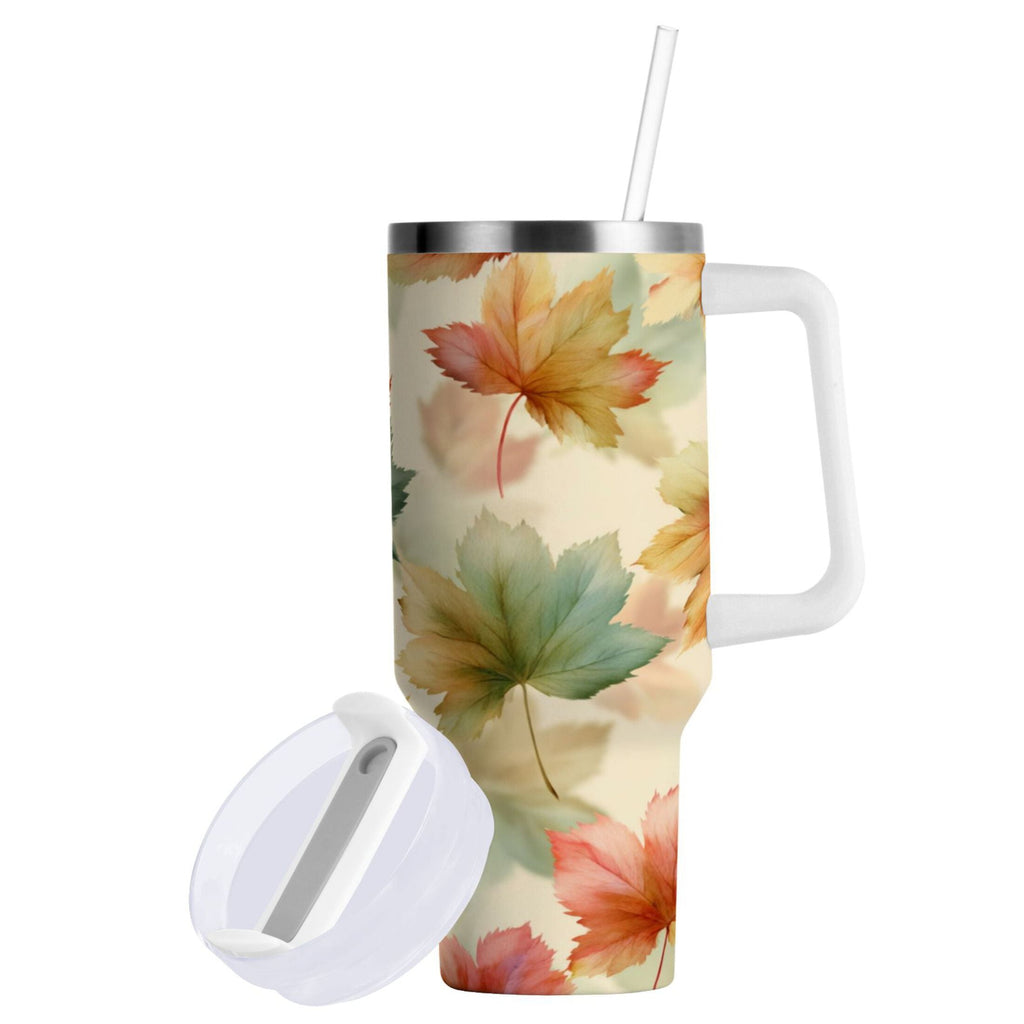 40 oz Insulated Stainless Steel Tumbler Double Wall Stainless Steel Tumbler with 2-Way Drinking Watercolor Maple Leaves Pattern | YGNH