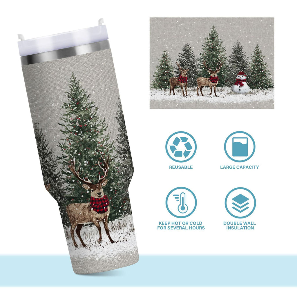 30 oz Insulated Stainless Steel Tumbler Double Wall Stainless Steel Tumbler with 2-Way Drinking Christmas Deer and Snowmen | ZP4F