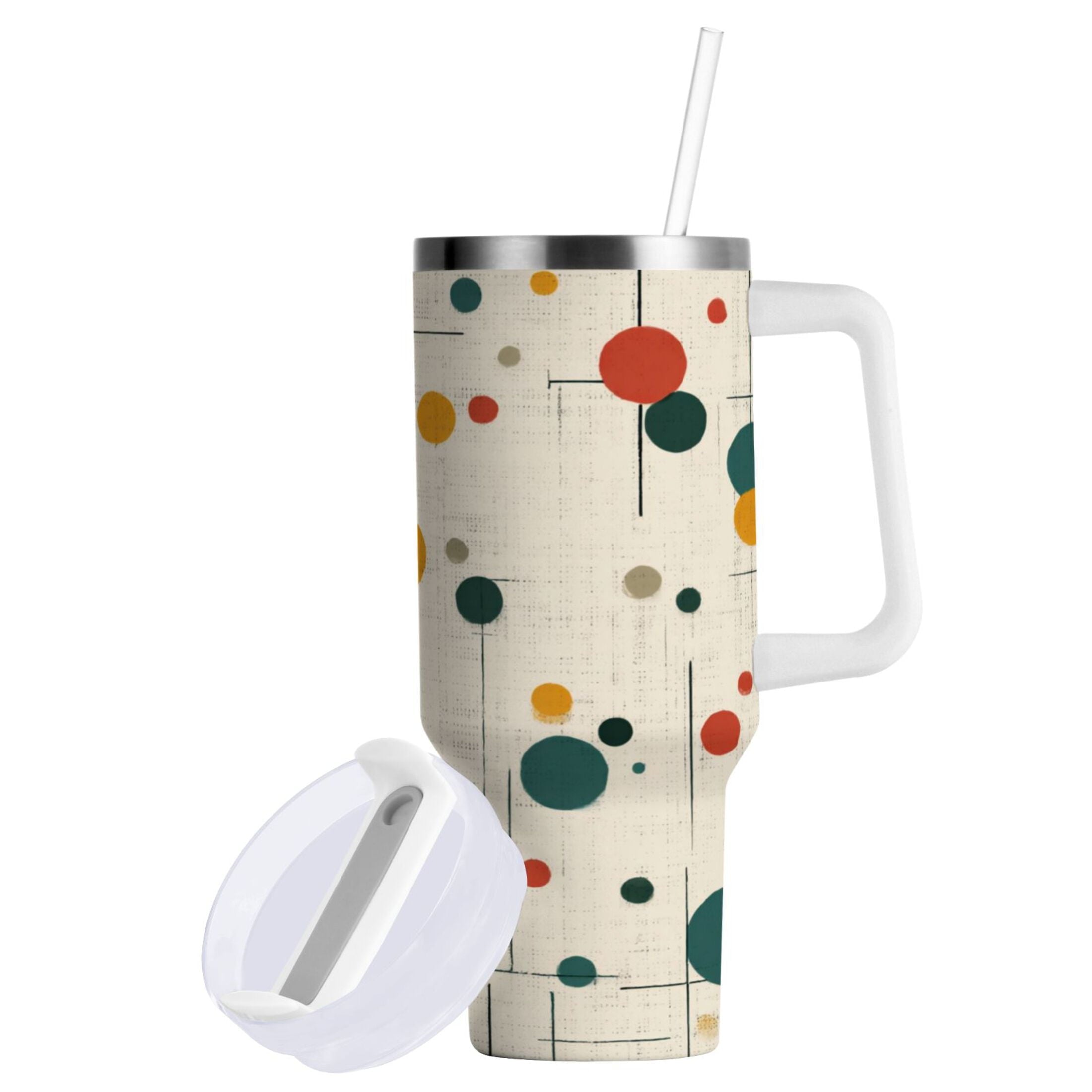 30 oz Insulated Stainless Steel Tumbler Double Wall Stainless Steel Tumbler with 2-Way Drinking Colorful Dots and Lines | M0GR