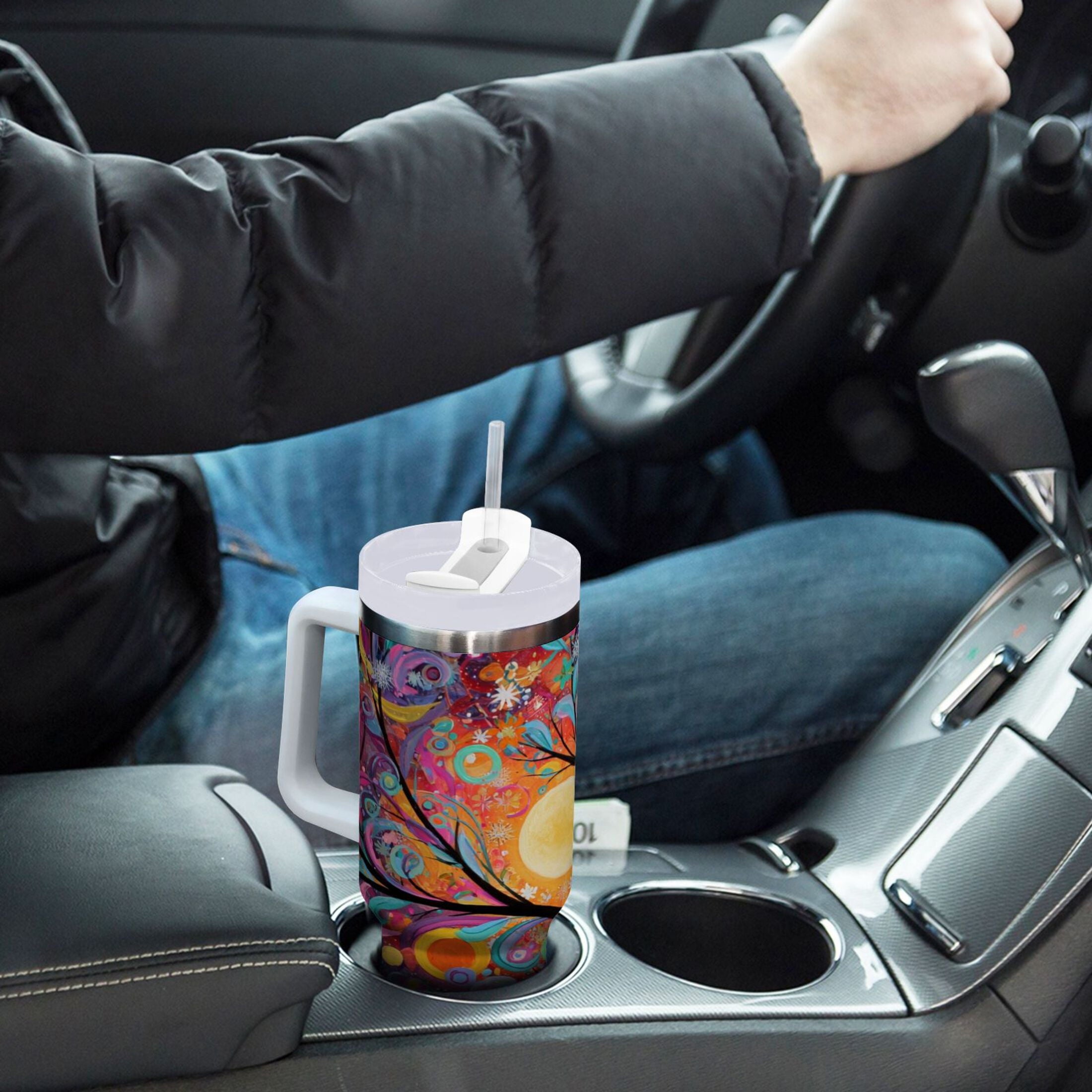 30 oz Insulated Stainless Steel Tumbler Double Wall Stainless Steel Tumbler with 2-Way Drinking Beautiful Abstract Tree Painting | SA4I