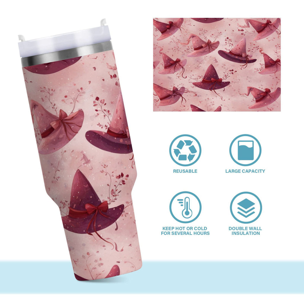 30 oz Insulated Stainless Steel Tumbler Double Wall Stainless Steel Tumbler with 2-Way Drinking Hats with Delicate Bows | R679