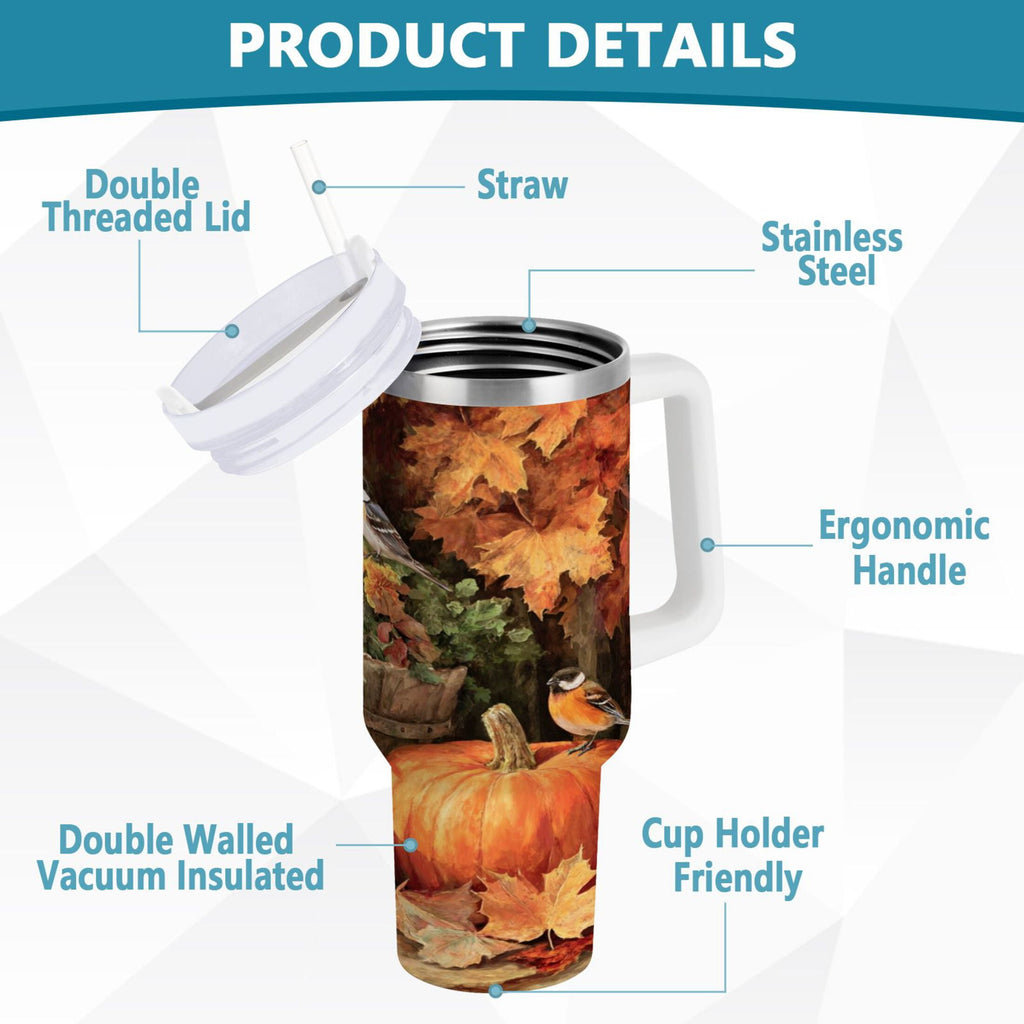 30 oz Insulated Stainless Steel Tumbler Double Wall Stainless Steel Tumbler with 2-Way Drinking Beautiful Fall Scene | FLLT
