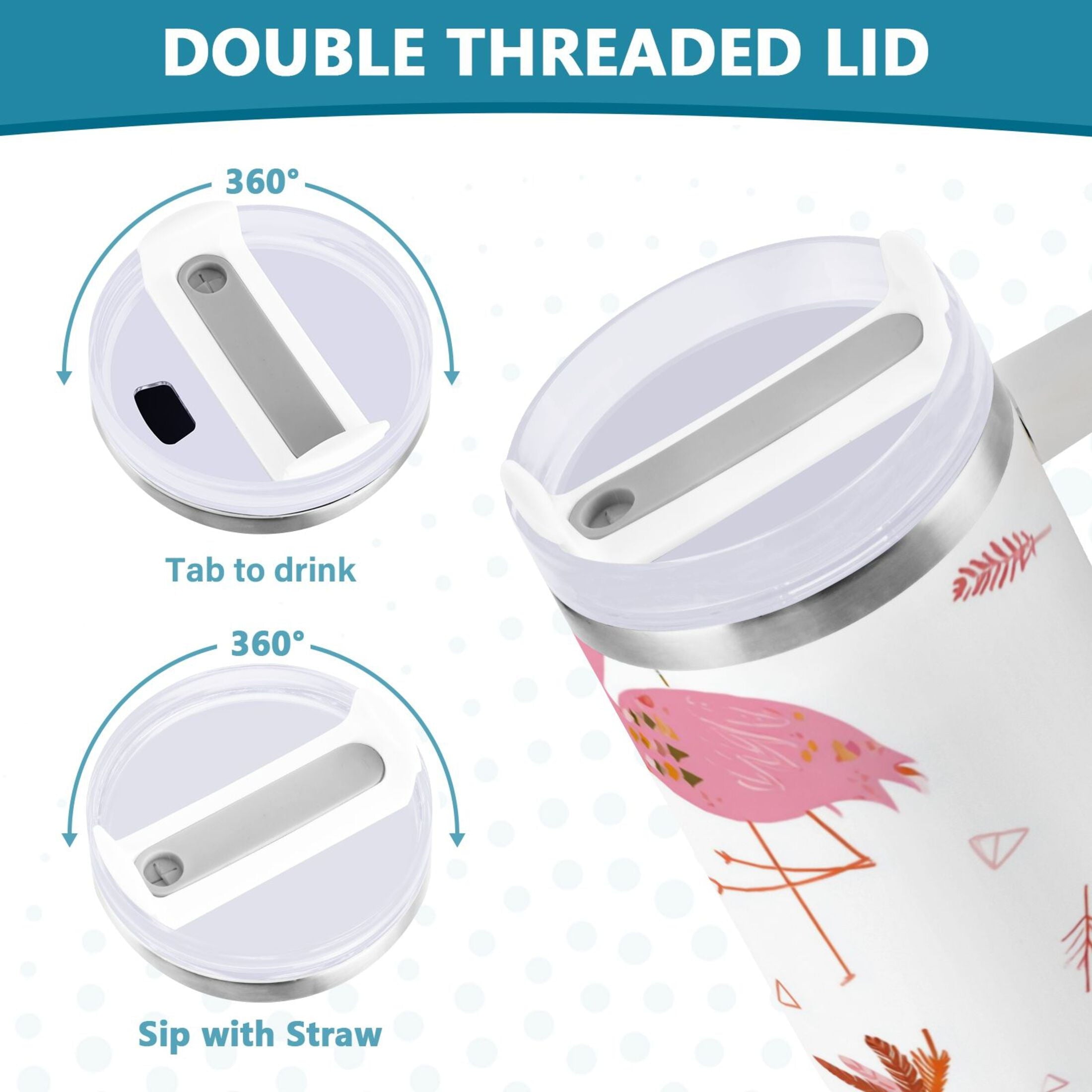 40 oz Insulated Stainless Steel Tumbler Double Wall Stainless Steel Tumbler with 2-Way Drinking Cute Pink Flamingo Pattern | QXF1