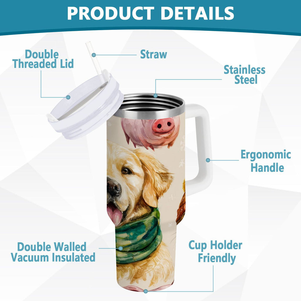 30 oz Insulated Stainless Steel Tumbler Double Wall Stainless Steel Tumbler with 2-Way Drinking Watercolor Animals Pattern | JHG9