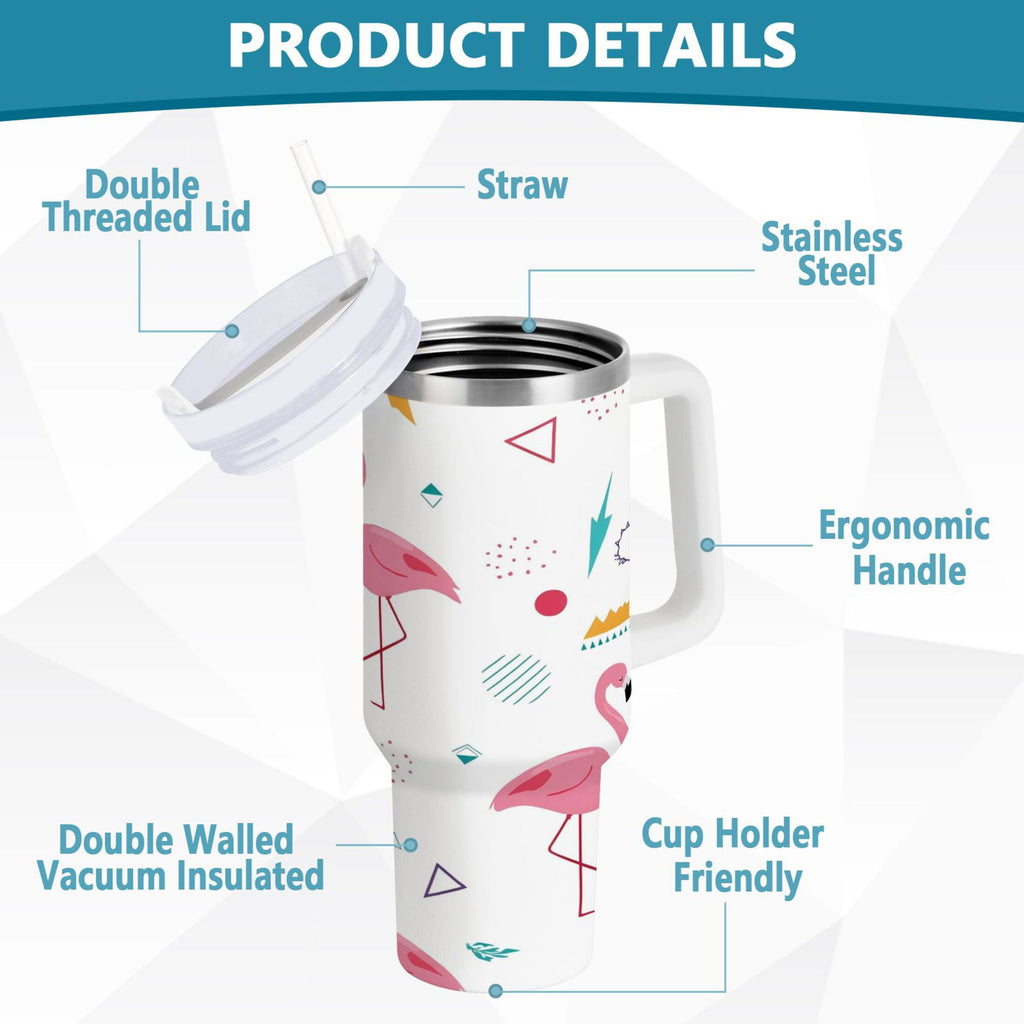 40 oz Insulated Stainless Steel Tumbler Double Wall Stainless Steel Tumbler with 2-Way Drinking Cute Flamingo Pattern | UVCP