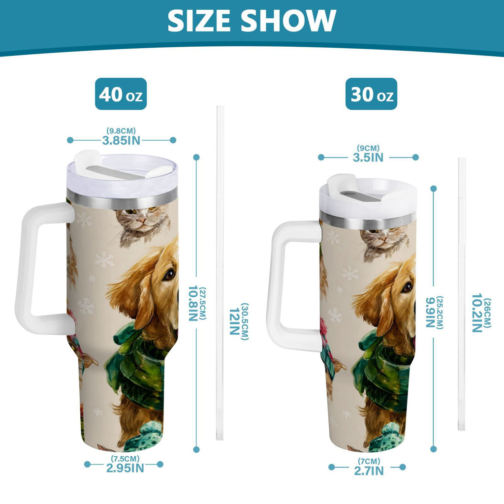 30 oz Insulated Stainless Steel Tumbler Double Wall Stainless Steel Tumbler with 2-Way Drinking Watercolor Animals Pattern | JHG9
