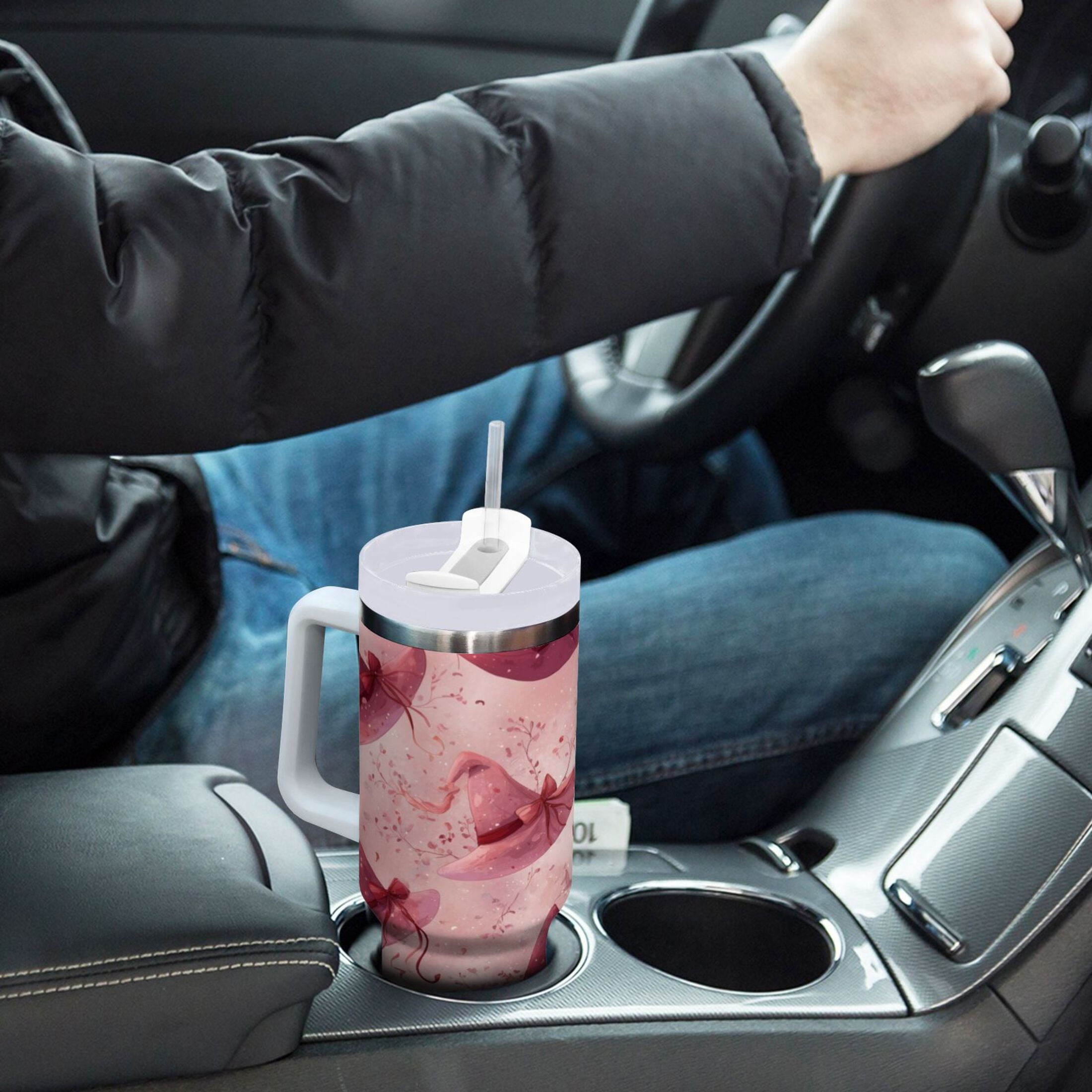 30 oz Insulated Stainless Steel Tumbler Double Wall Stainless Steel Tumbler with 2-Way Drinking Hats with Delicate Bows | R679