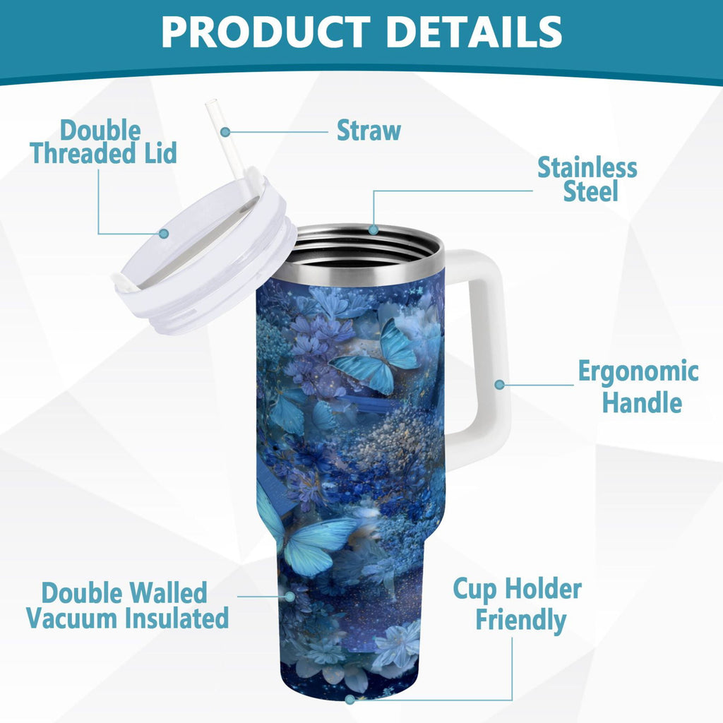 30 oz Insulated Stainless Steel Tumbler Double Wall Stainless Steel Tumbler with 2-Way Drinking Butterflies Books and Flowers | HPBE
