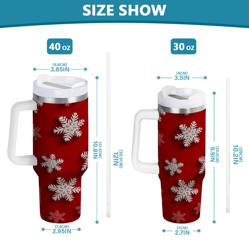 30 oz Insulated Stainless Steel Tumbler Double Wall Stainless Steel Tumbler with 2-Way Drinking Red and White Snowflakes | V9PF
