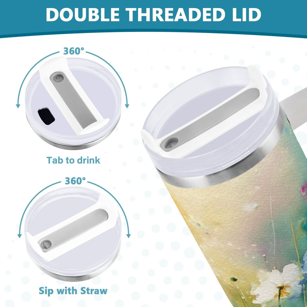 30 oz Insulated Stainless Steel Tumbler Double Wall Stainless Steel Tumbler with 2-Way Drinking Watercolor Wildflowers | 6ZHM