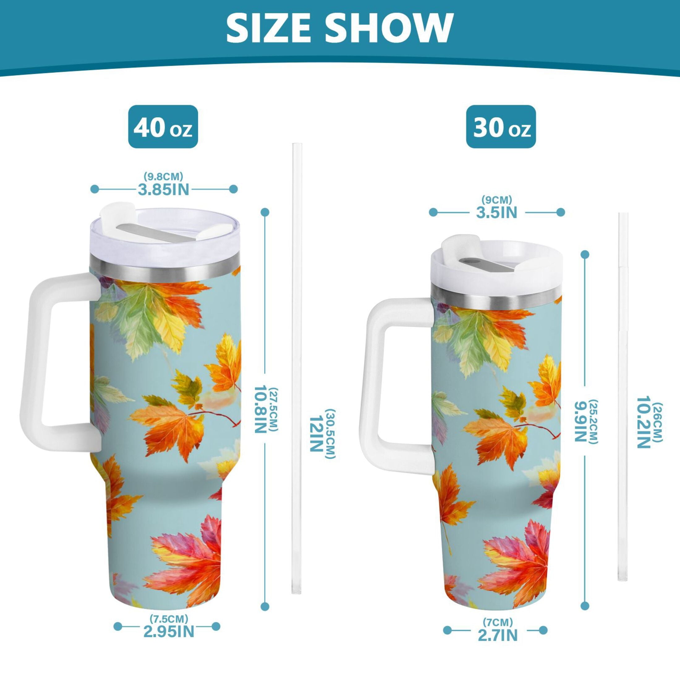 30 oz Insulated Stainless Steel Tumbler Double Wall Stainless Steel Tumbler with 2-Way Drinking Colorful Autumn Maple Leaves | E9N7