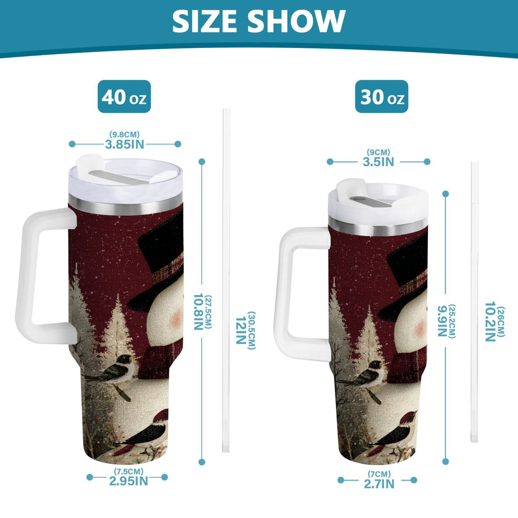 30 oz Insulated Stainless Steel Tumbler Double Wall Stainless Steel Tumbler with 2-Way Drinking Snowman and Birds | Z96A