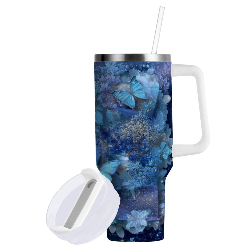 30 oz Insulated Stainless Steel Tumbler Double Wall Stainless Steel Tumbler with 2-Way Drinking Butterflies Books and Flowers | HPBE