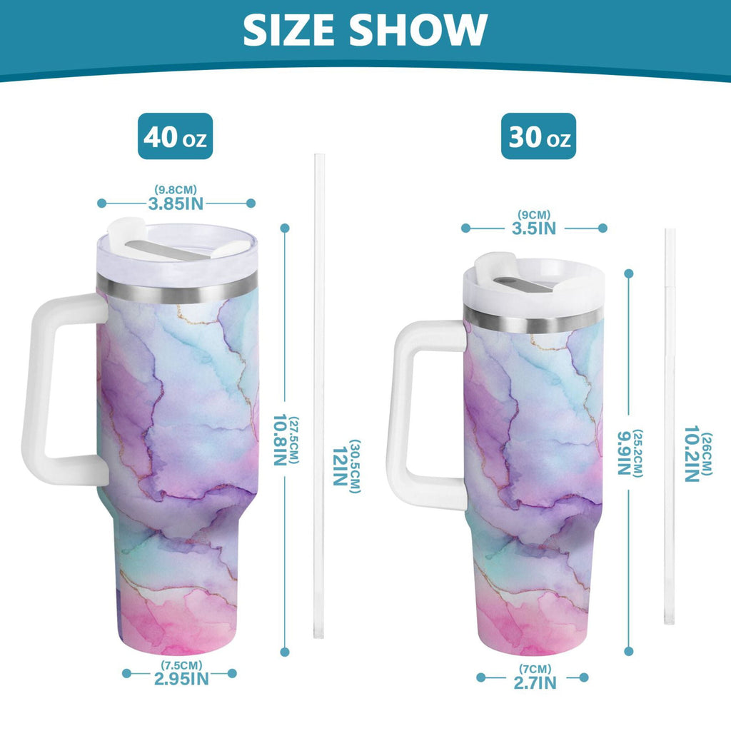 30 oz Insulated Stainless Steel Tumbler Double Wall Stainless Steel Tumbler with 2-Way Drinking Pastel Pink Marble Texture | YQIL