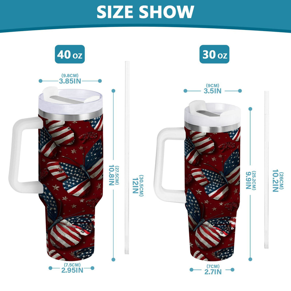 40 oz Insulated Stainless Steel Tumbler Double Wall Stainless Steel Tumbler with 2-Way Drinking Butterfly with National Flag | YWZ4