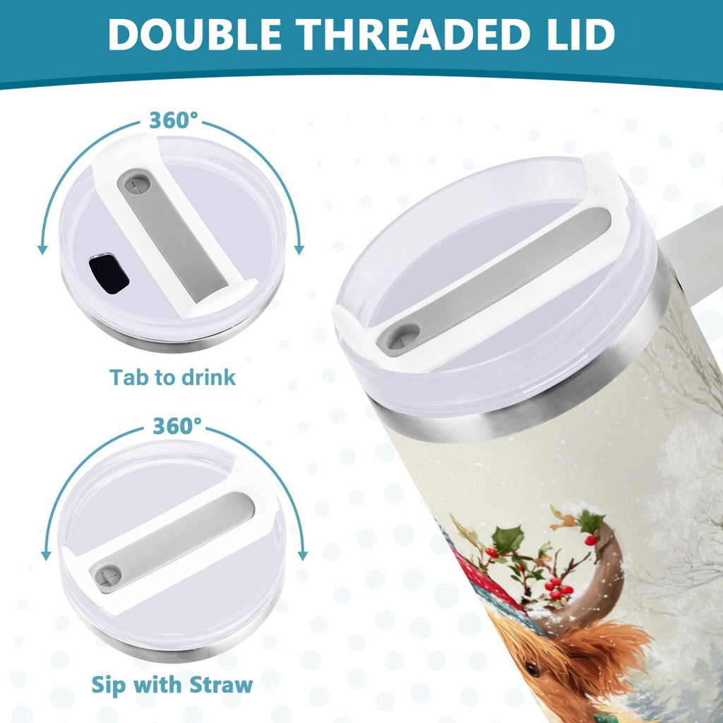 30 oz Insulated Stainless Steel Tumbler Double Wall Stainless Steel Tumbler with 2-Way Drinking Cow Wearing Christmas Hat | 00Q4