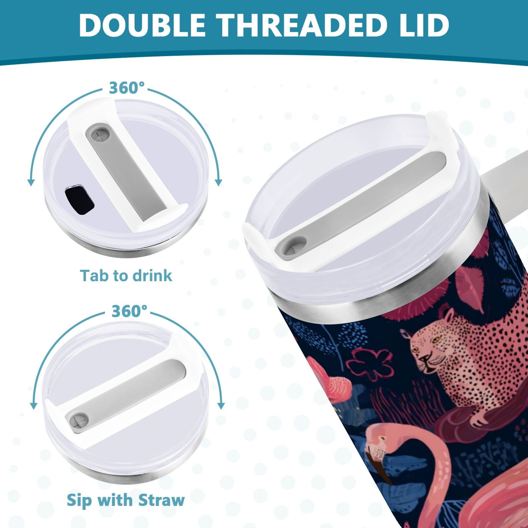 30 oz Insulated Stainless Steel Tumbler Double Wall Stainless Steel Tumbler with 2-Way Drinking Flamingos and Leopard Print | 9K2K