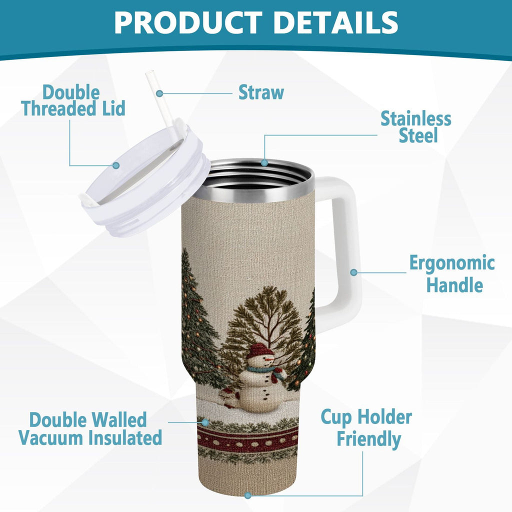 30 oz Insulated Stainless Steel Tumbler Double Wall Stainless Steel Tumbler with 2-Way Drinking Snowmen and Deer in The Forest | JJ5C