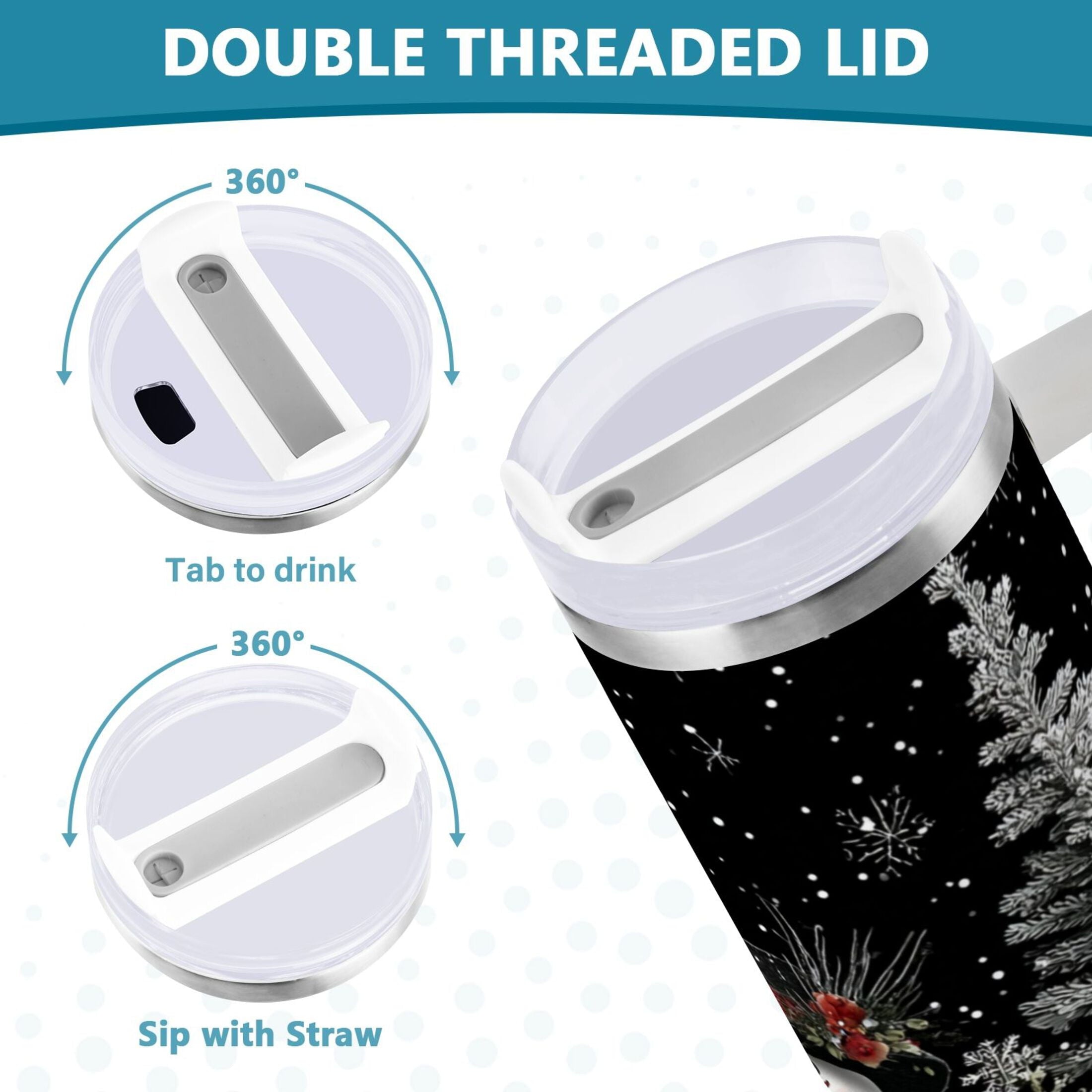 30 oz Insulated Stainless Steel Tumbler Double Wall Stainless Steel Tumbler with 2-Way Drinking Christmas Snowman | VBXY