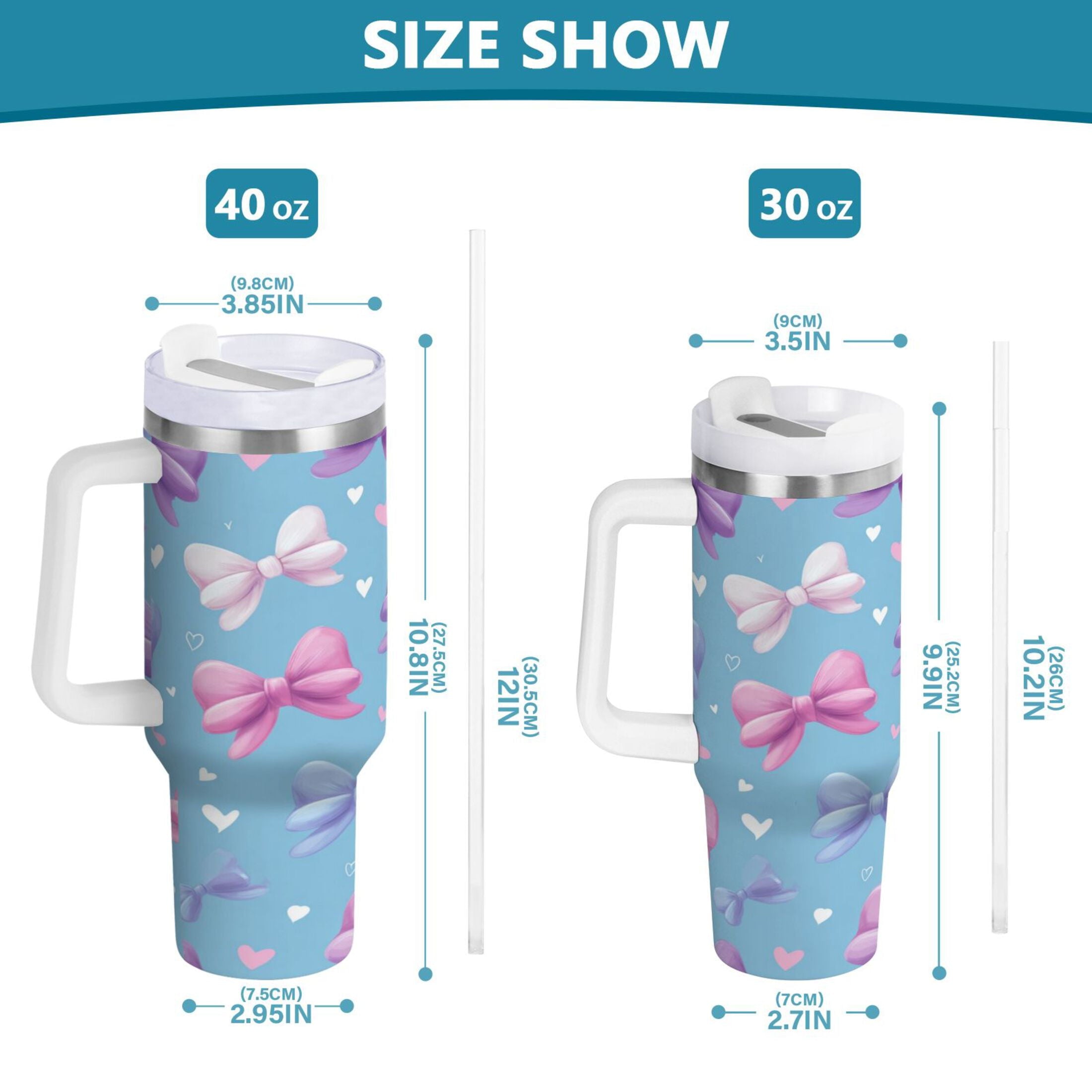 30 oz Insulated Stainless Steel Tumbler Double Wall Stainless Steel Tumbler with 2-Way Drinking Pink and Purple Bows | AORP