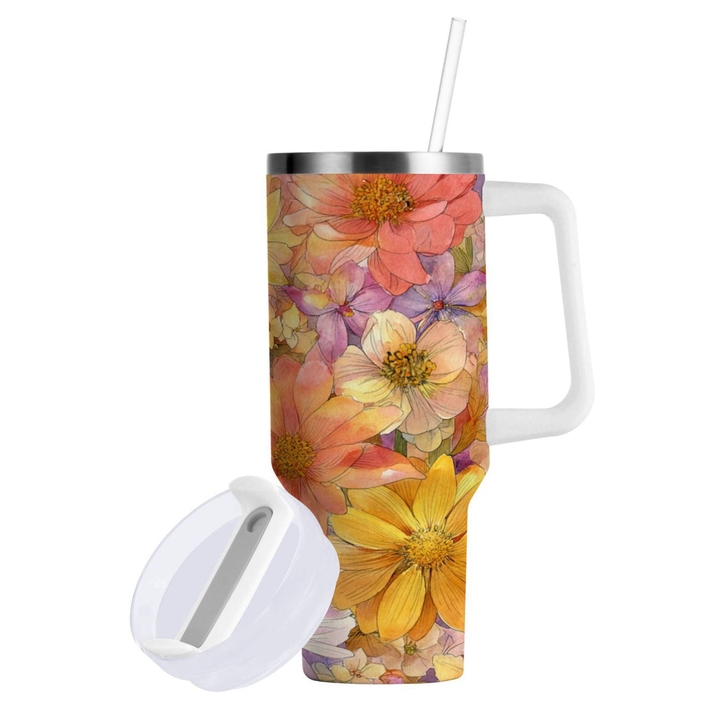 30 oz Insulated Stainless Steel Tumbler Double Wall Stainless Steel Tumbler with 2-Way Drinking Summer Blossoms | B5A0