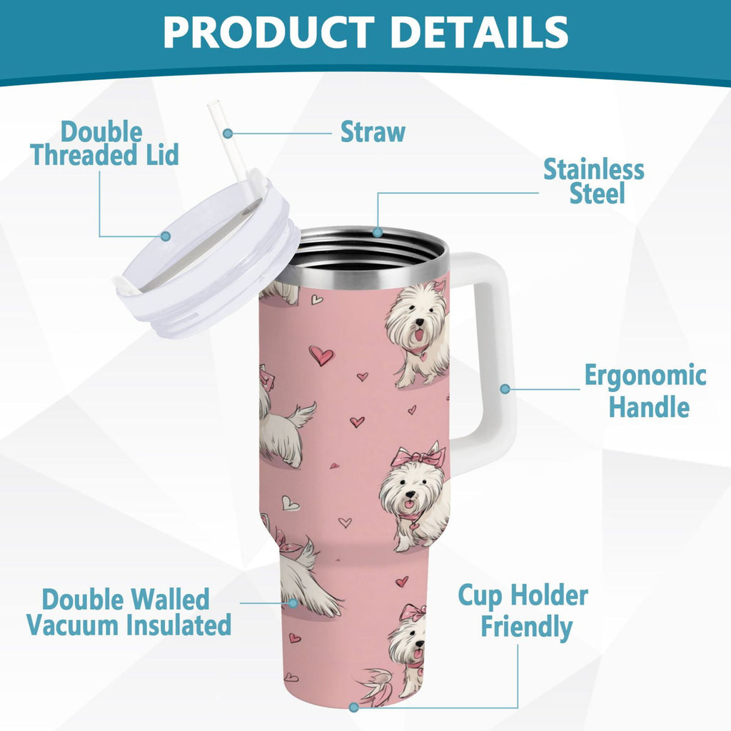 30 oz Insulated Stainless Steel Tumbler Double Wall Stainless Steel Tumbler with 2-Way Drinking Dogs Wearing Bows | 54FK