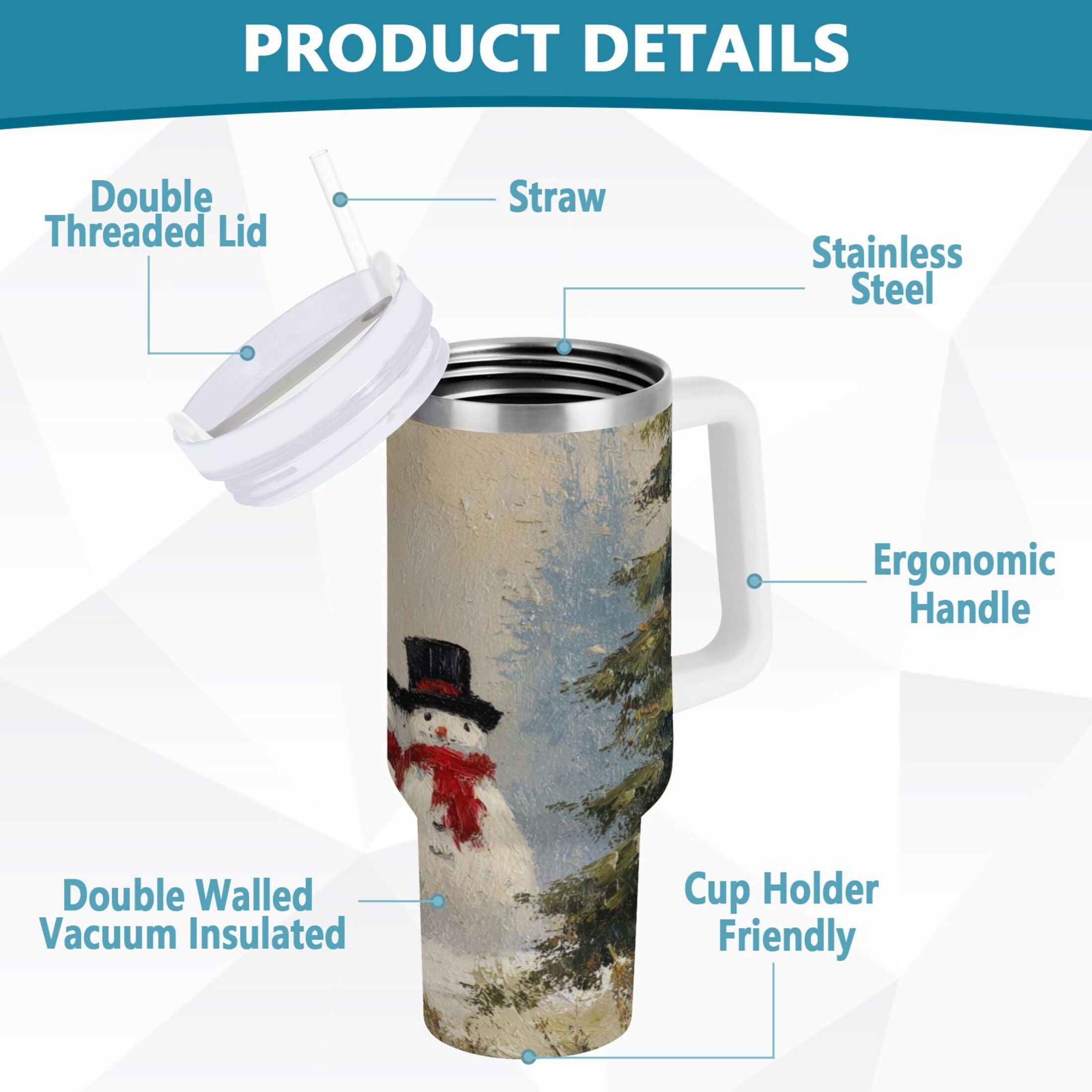 40 oz Insulated Stainless Steel Tumbler Double Wall Stainless Steel Tumbler with 2-Way Drinking Moody Snowman Couple | 3CRR