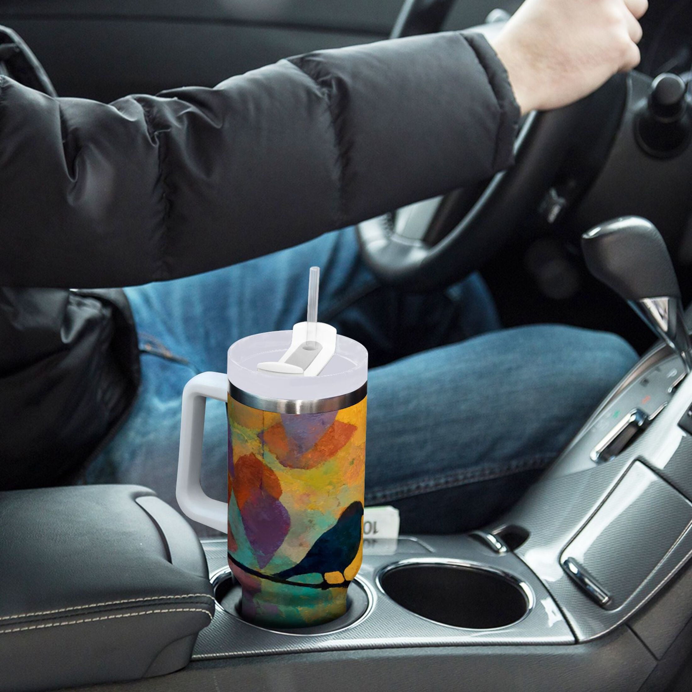 30 oz Insulated Stainless Steel Tumbler Double Wall Stainless Steel Tumbler with 2-Way Drinking Birds on A Wire | LQTX