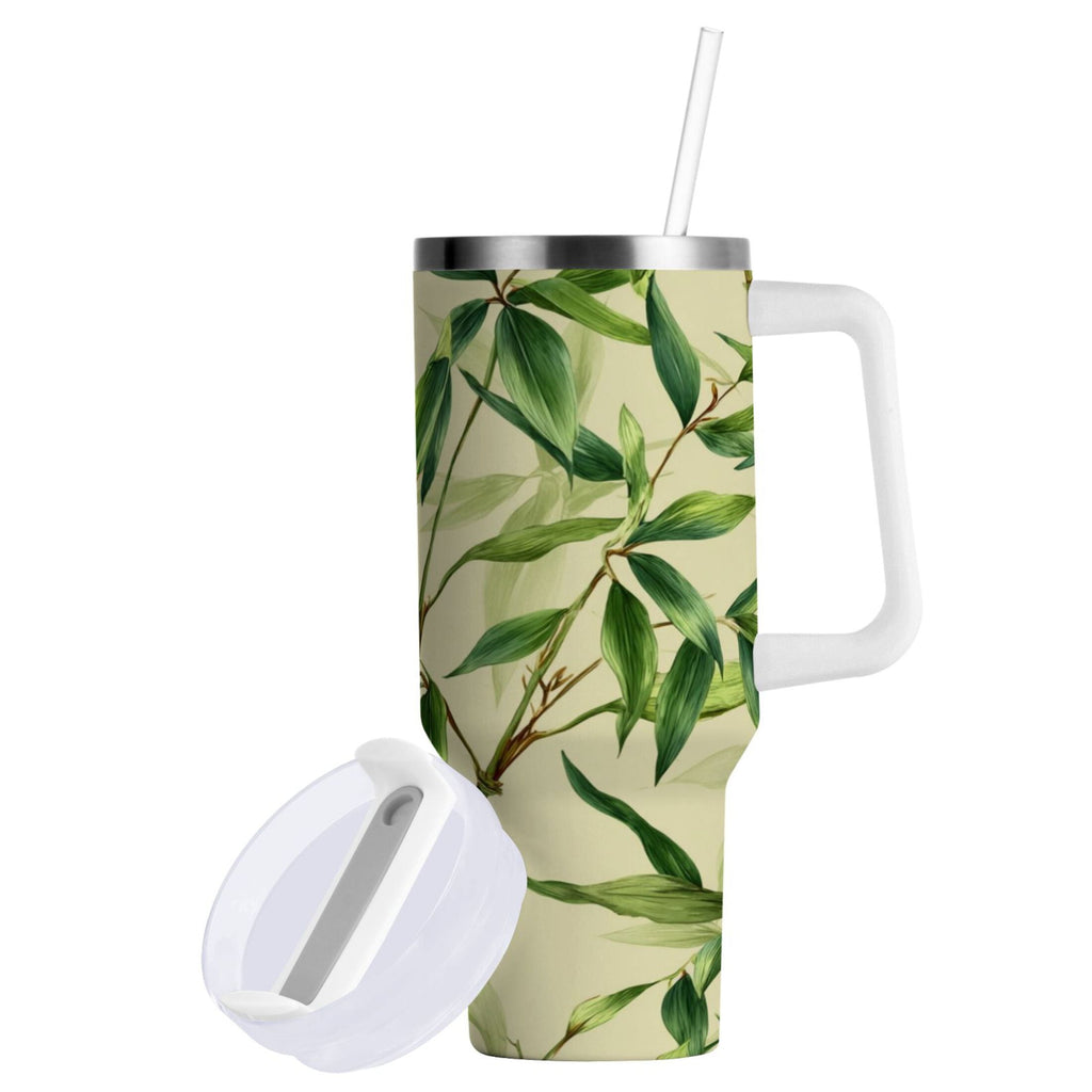30 oz Insulated Stainless Steel Tumbler Double Wall Stainless Steel Tumbler with 2-Way Drinking Bamboo Pattern | IQUZ