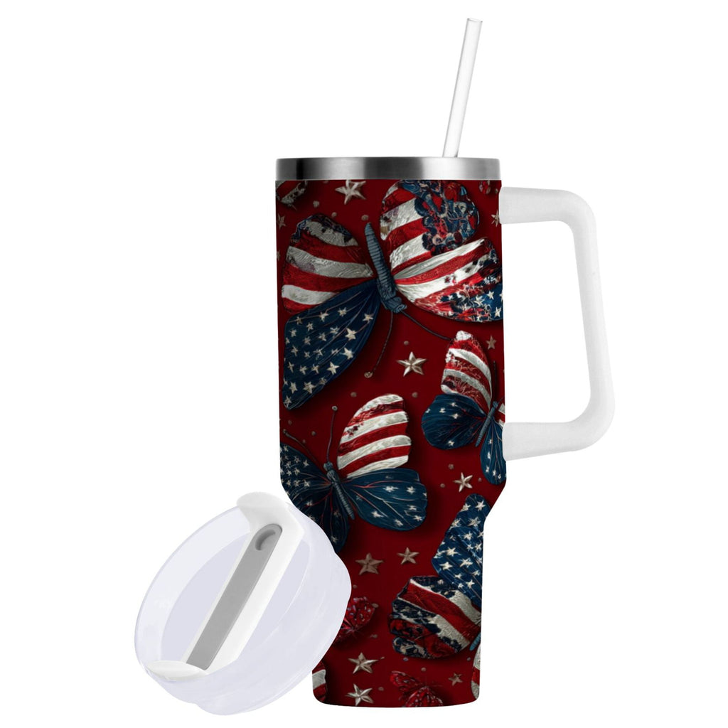 40 oz Insulated Stainless Steel Tumbler Double Wall Stainless Steel Tumbler with 2-Way Drinking Butterfly with National Flag | YWZ4