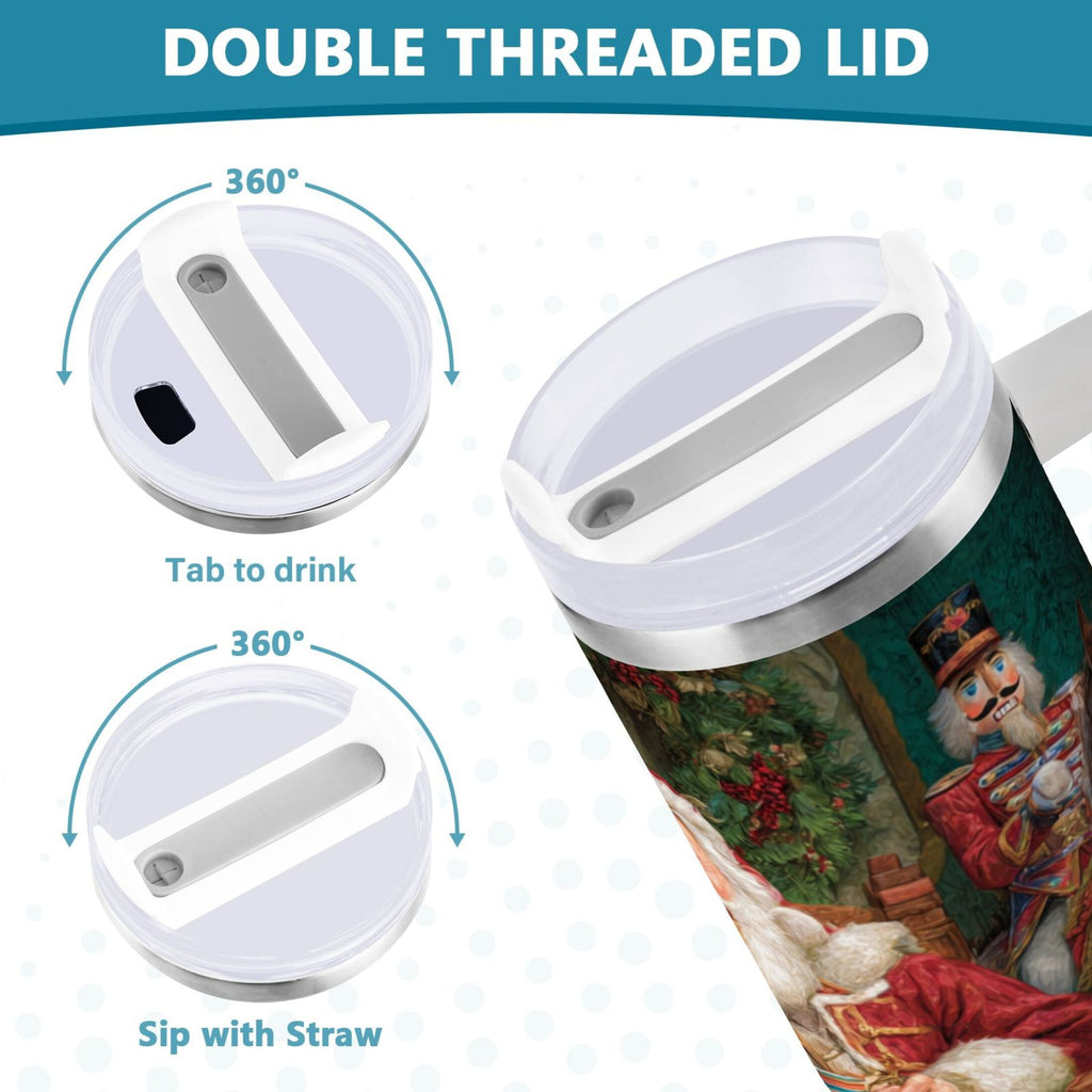 40 oz Insulated Stainless Steel Tumbler Double Wall Stainless Steel Tumbler with 2-Way Drinking Santa Eating Cookies | TUS6