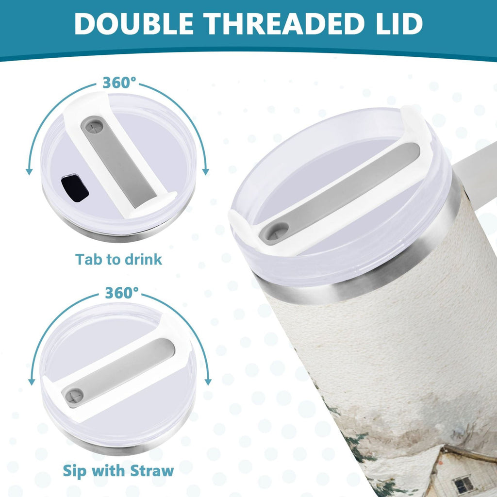 30 oz Insulated Stainless Steel Tumbler Double Wall Stainless Steel Tumbler with 2-Way Drinking Truck with Christmas Decorations | F1R1