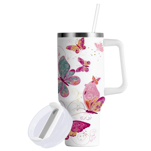 30 oz Insulated Stainless Steel Tumbler Double Wall Stainless Steel Tumbler with 2-Way Drinking Colorful Butterflies | RGOW