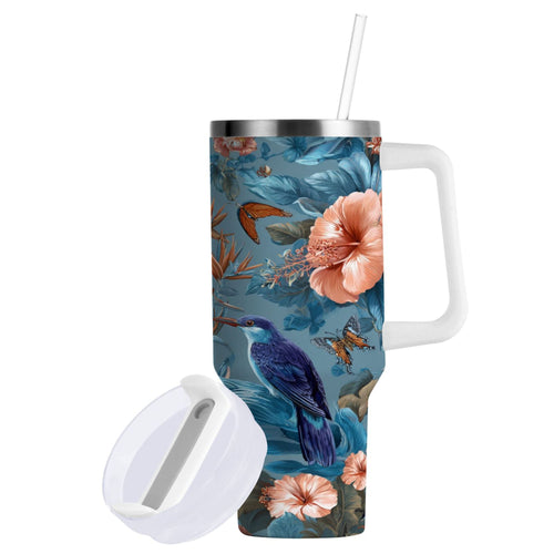 30 oz Insulated Stainless Steel Tumbler Double Wall Stainless Steel Tumbler with 2-Way Drinking Birds and Flowers | TPSH