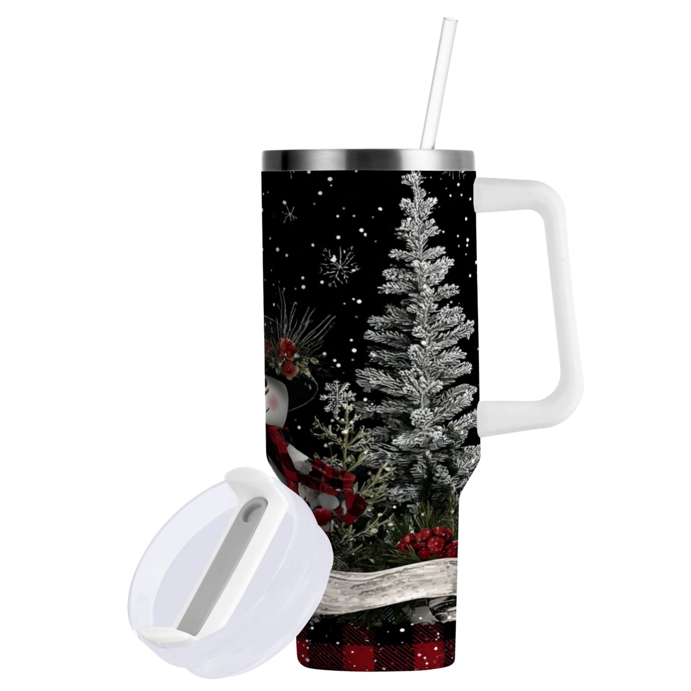30 oz Insulated Stainless Steel Tumbler Double Wall Stainless Steel Tumbler with 2-Way Drinking Christmas Snowman | VBXY