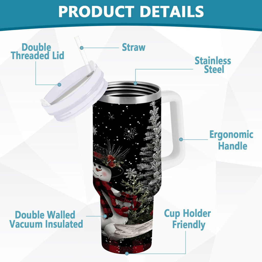 30 oz Insulated Stainless Steel Tumbler Double Wall Stainless Steel Tumbler with 2-Way Drinking Christmas Snowman | VBXY