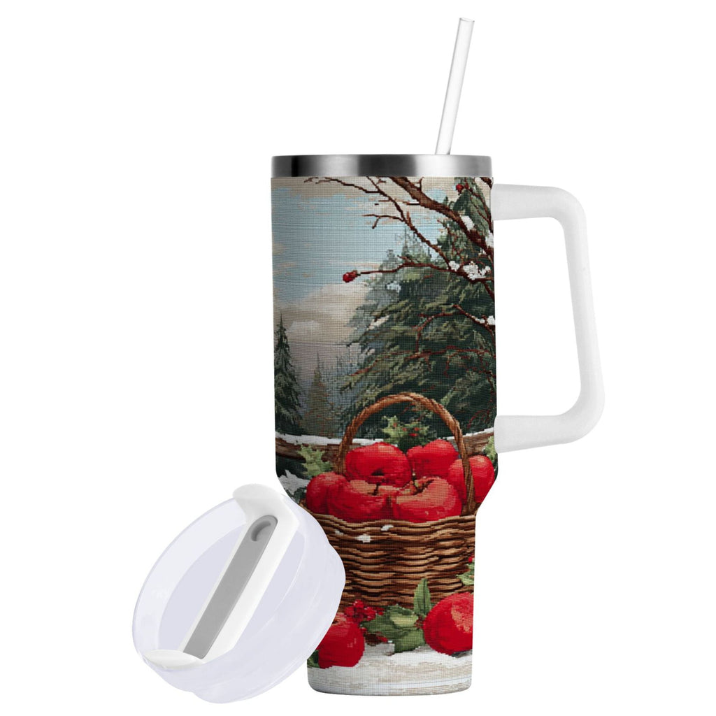 30 oz Insulated Stainless Steel Tumbler Double Wall Stainless Steel Tumbler with 2-Way Drinking Apples and Baskets | YUG8