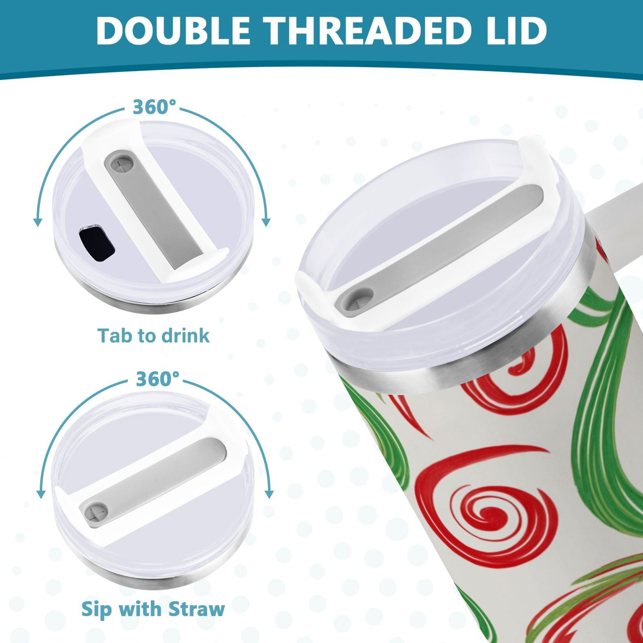 40 oz Insulated Stainless Steel Tumbler Double Wall Stainless Steel Tumbler with 2-Way Drinking Red and Green Swirls | B4IT