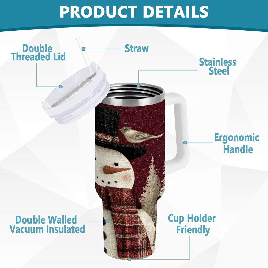 30 oz Insulated Stainless Steel Tumbler Double Wall Stainless Steel Tumbler with 2-Way Drinking Snowman and Birds | Z96A