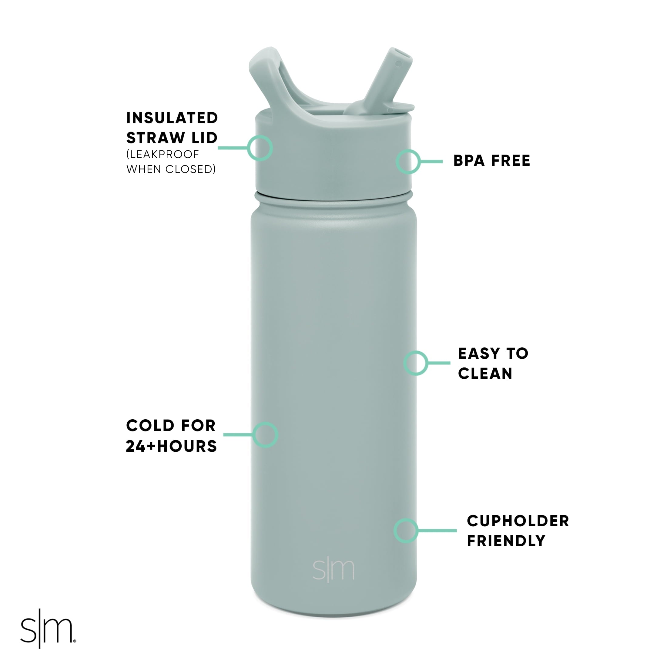 Simple Modern Summit Water Bottle Straw Lid Vacuum Insulated Stainless Steel Bottle | 18 fl oz | 10SG